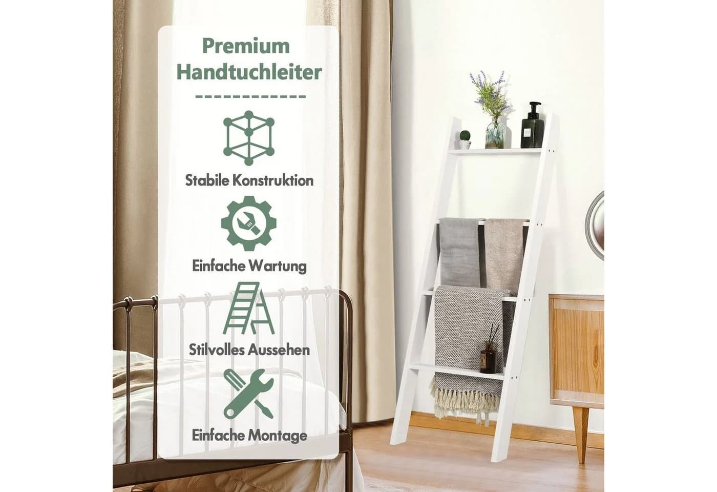 COSTWAY Handtuchleiter 5 Ebenen Handtuchhalter aus Holz bis 80 kg