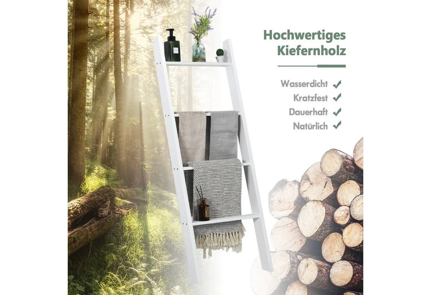 COSTWAY Handtuchleiter 5 Ebenen Handtuchhalter aus Holz bis 80 kg - Bild 4
