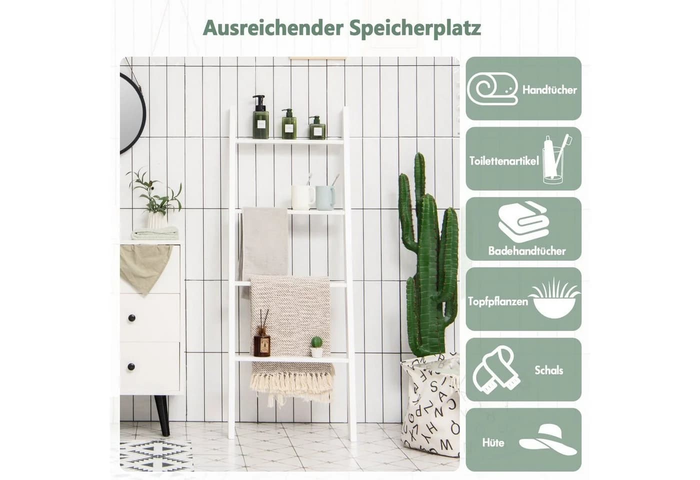 COSTWAY Handtuchleiter 5 Ebenen Handtuchhalter aus Holz bis 80 kg - Bild 5