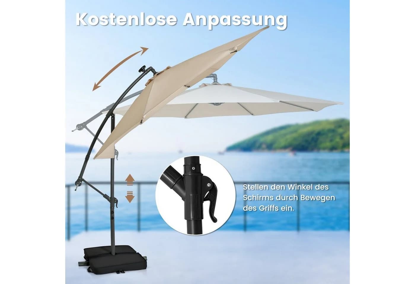 COSTWAY Sonnenschirm Beige mit Solar-LEDs - Bild 4
