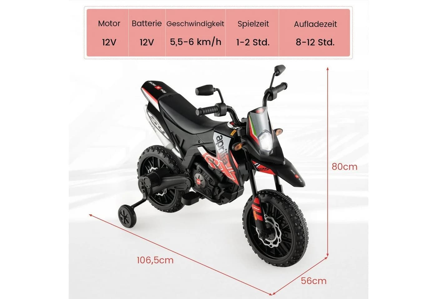COSTWAY Elektro-Kindermotorrad mit Stützrädern und Musik, 5,5-6 km/h