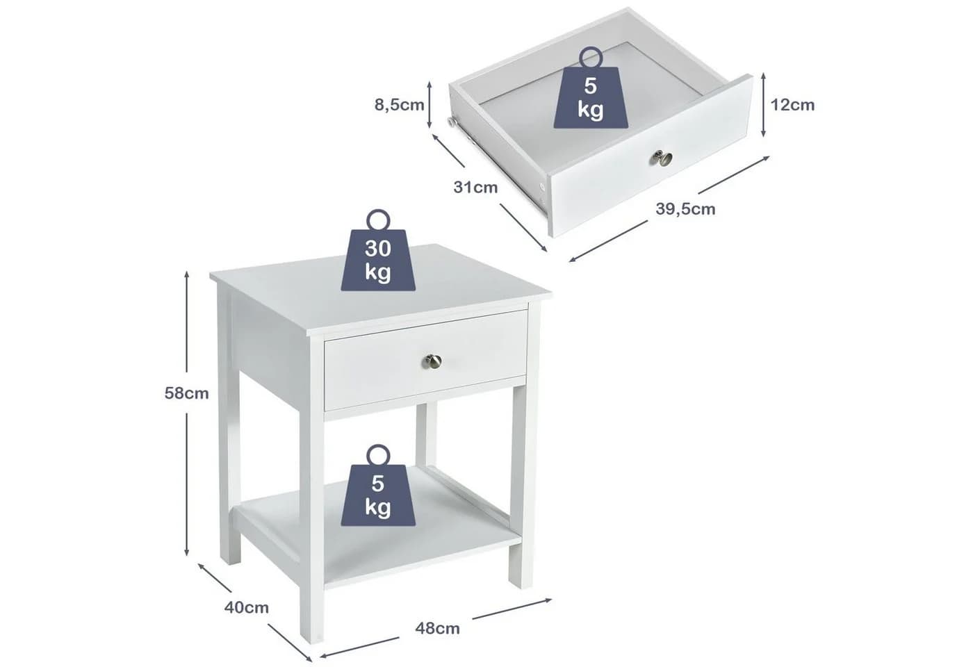 COSTWAY Nachttisch 2er Set mit Schublade und Ablage - Bild 5