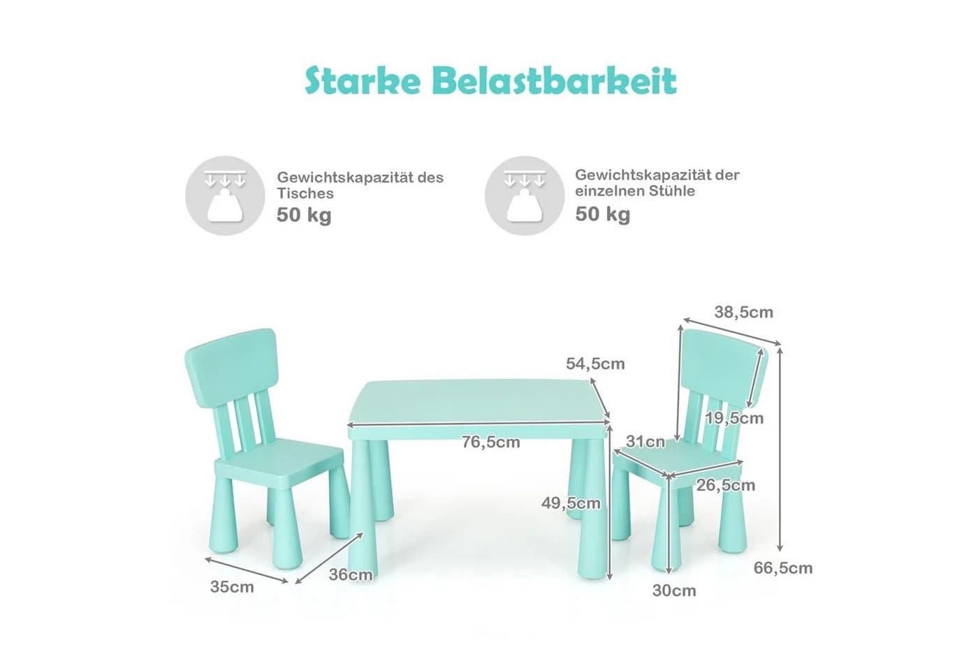 COSTWAY Kindersitzgruppe 3 TLG. Kindertisch mit 2 Stühlen Grün - Bild 3
