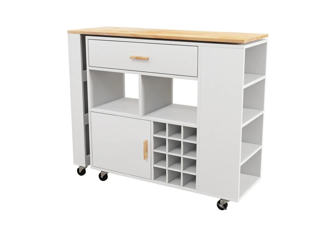 COSTWAY Küchenwagen mit ausziehbarer Arbeitsplatte & Rollen, Schublade, Weinregal - Bild 2