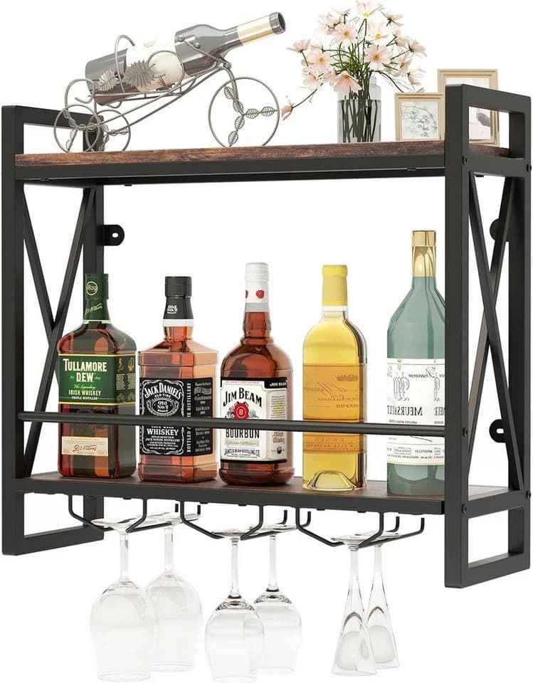 COSTWAY Weinregal Wand Holz Metallrahmen Weingläserhalter 20x60x55cm - Bild 2