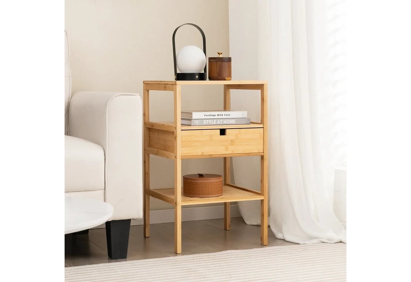 COSTWAY Nachttisch Bambus 40x40x68cm