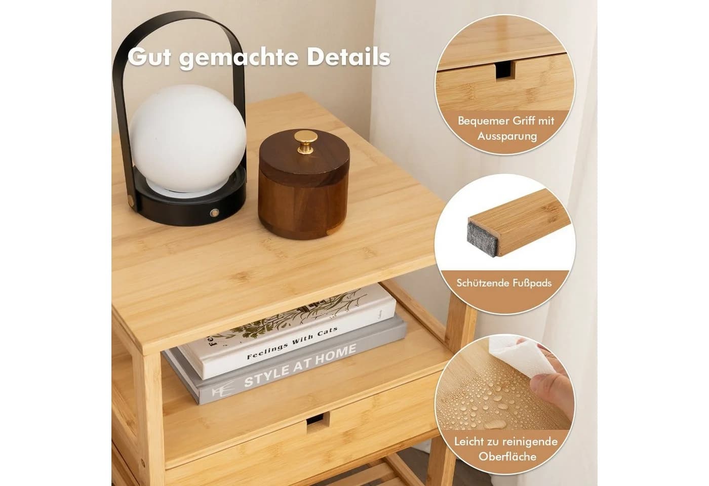 COSTWAY Nachttisch Bambus 40x40x68cm - Bild 5