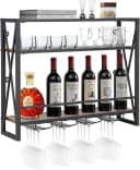 COSTWAY Weinregal Wand Holz Metallrahmen Gläserhalter 80x20x63cm Bild 2