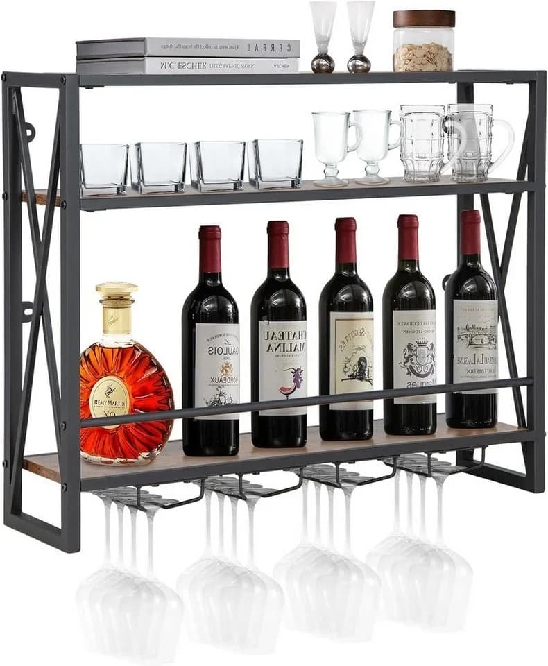 COSTWAY Weinregal Wand Holz Metallrahmen Gläserhalter 80x20x63cm - Bild 2