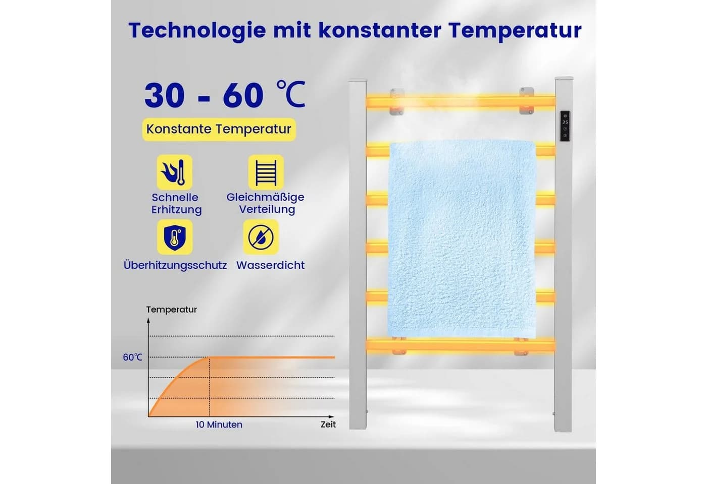 COSTWAY Badheizkörper Handtuchwärmer 10min bis 60°C 8H Timer - Bild 3
