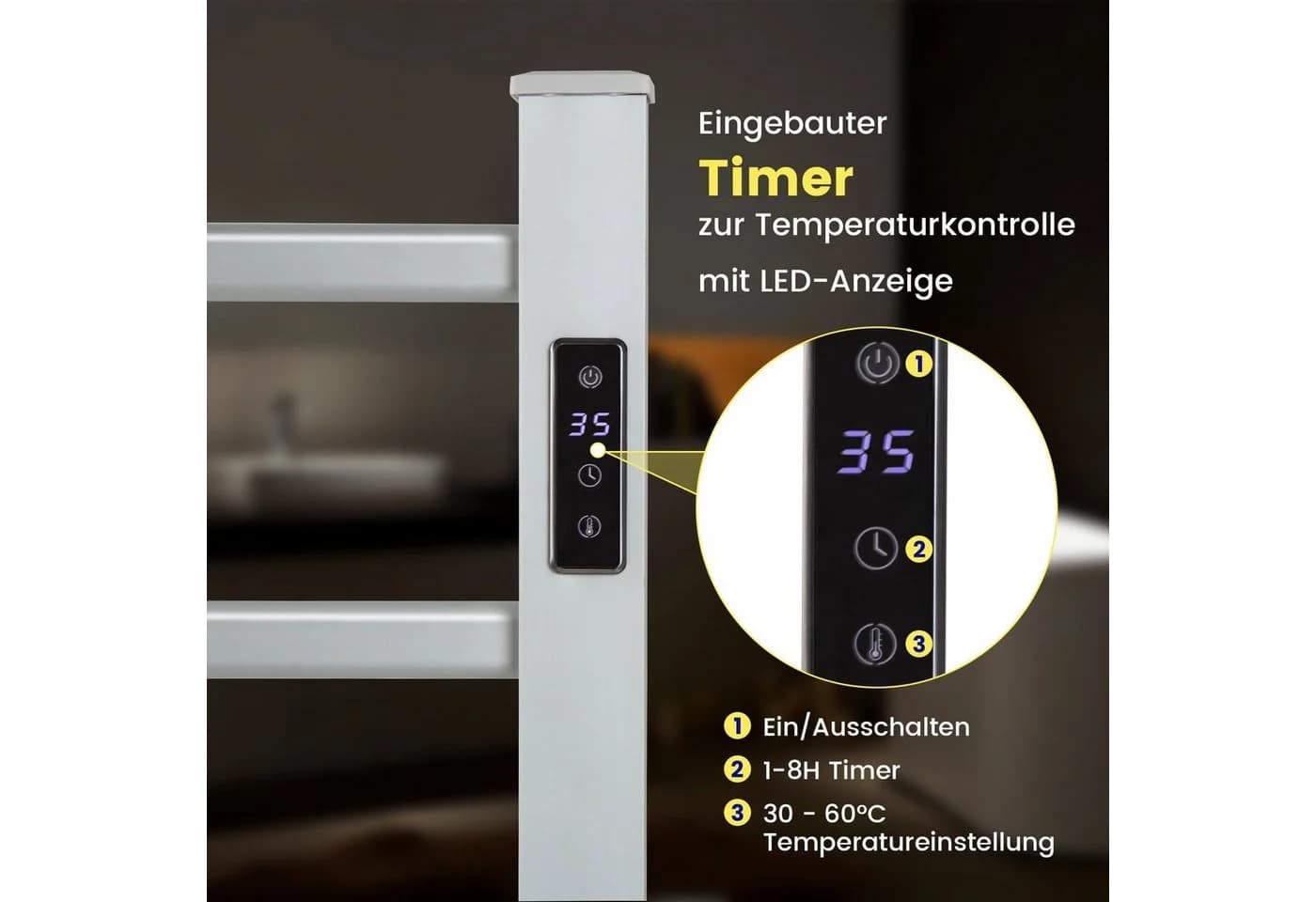 COSTWAY Badheizkörper Handtuchwärmer 10min bis 60°C 8H Timer - Bild 4