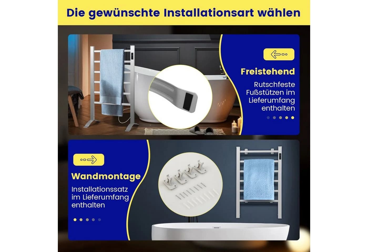 COSTWAY Badheizkörper Handtuchwärmer 10min bis 60°C 8H Timer - Bild 5