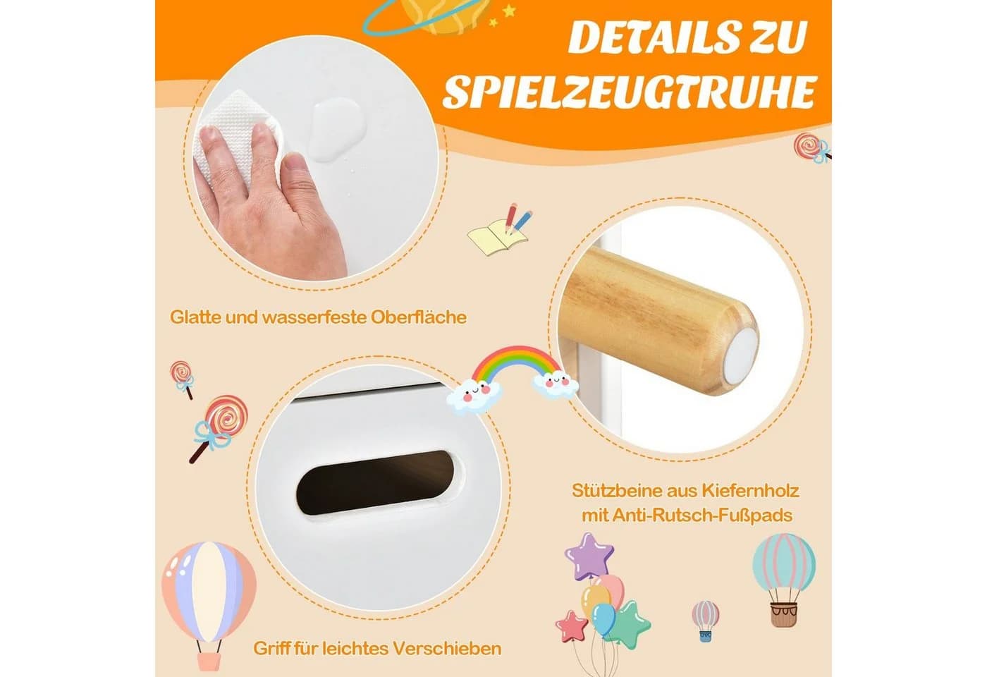 COSTWAY Spielzeugtruhe Kinderregal Holz 60x30x44 cm Weiß