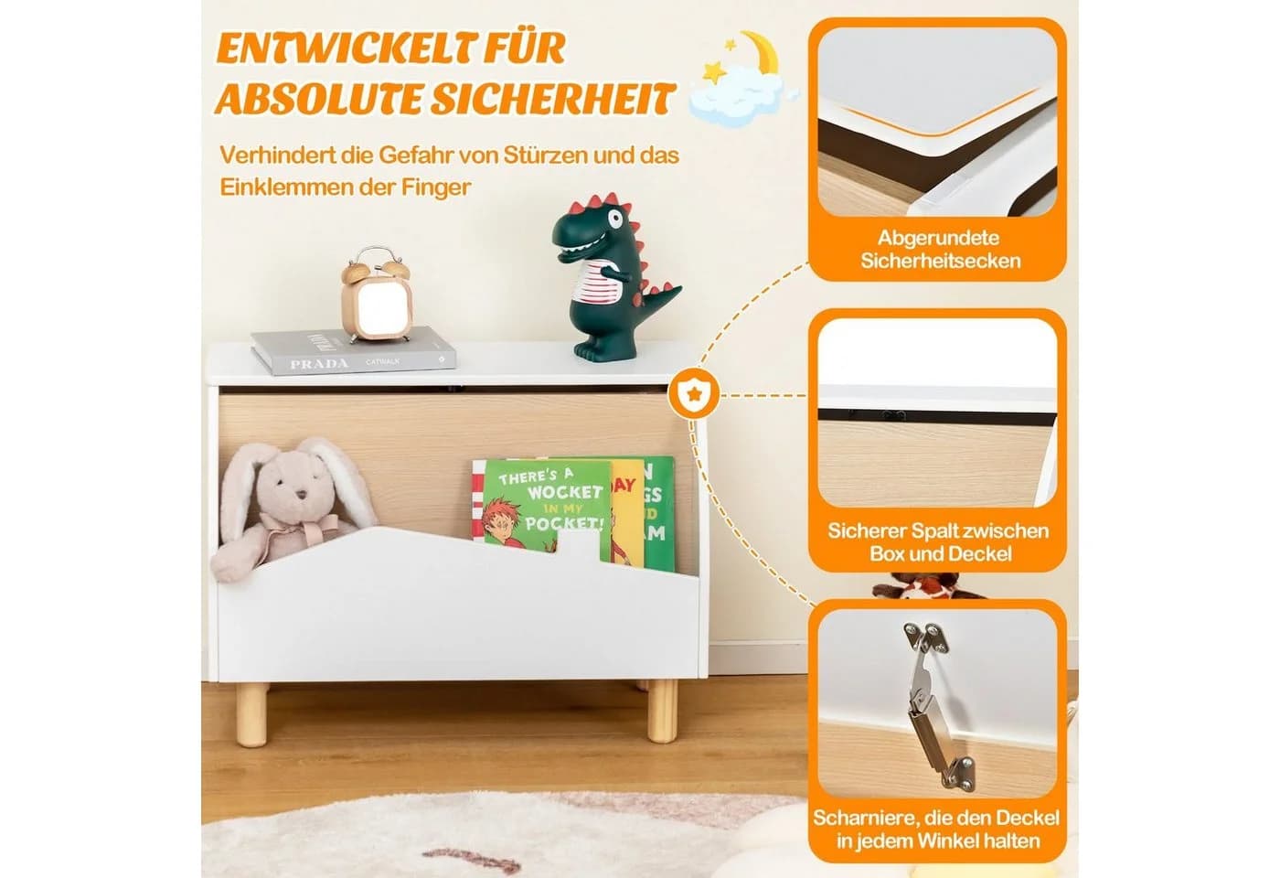 COSTWAY Spielzeugtruhe Kinderregal Holz 60x30x44 cm Weiß - Bild 3