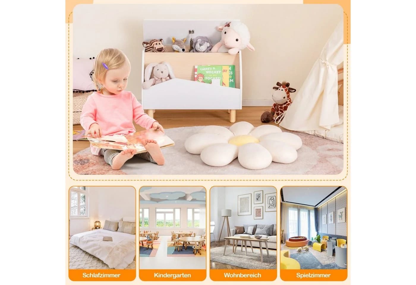 COSTWAY Spielzeugtruhe Kinderregal Holz 60x30x44 cm Weiß - Bild 5