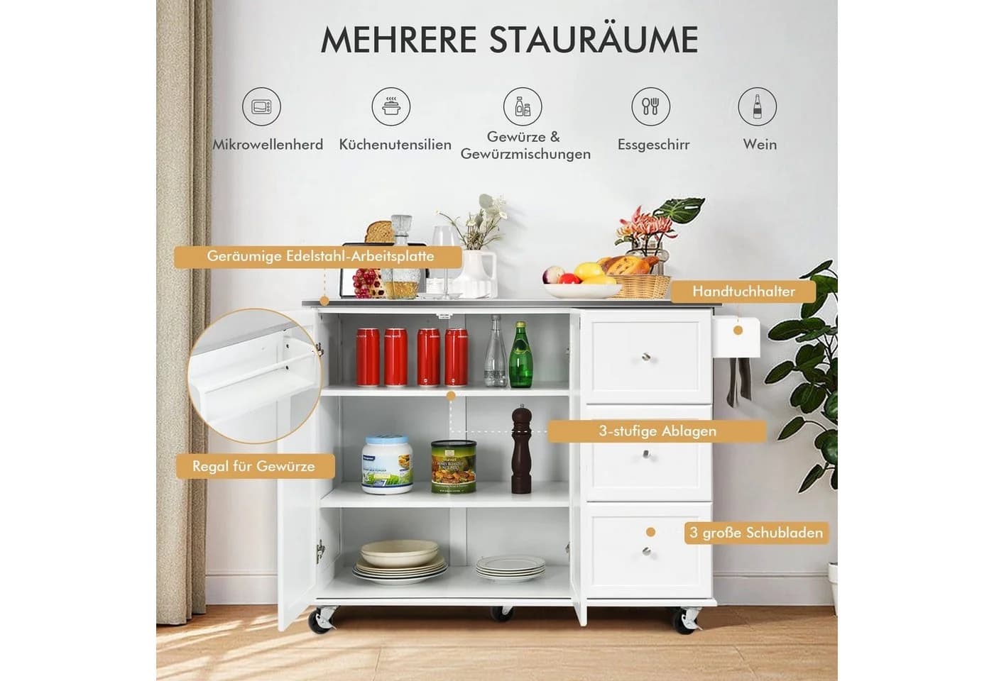 Robuster Küchenwagen aus Edelstahl und Holz - Bild 3