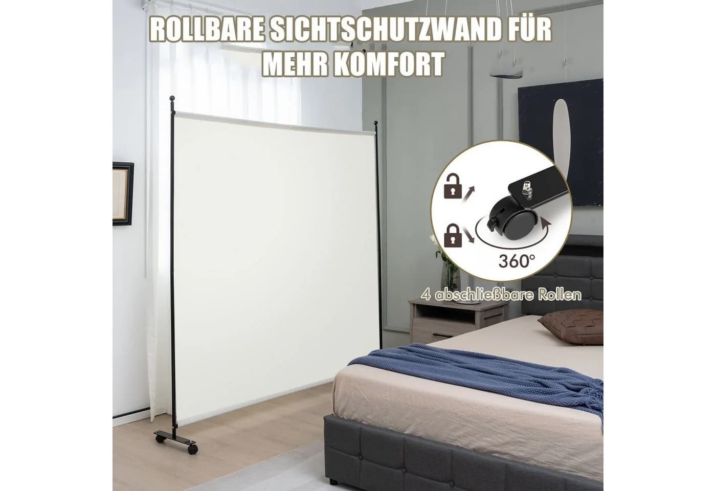 COSTWAY Raumteiler auf Rollen, faltbar, 184 x 184cm - Bild 3