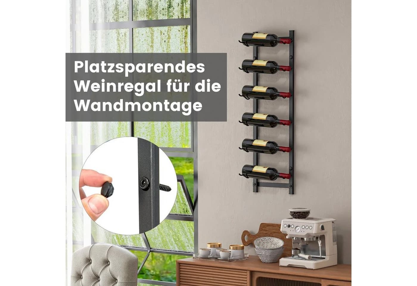 COSTWAY Weinregal Wand Metall Industrial Schwarz - Bild 4