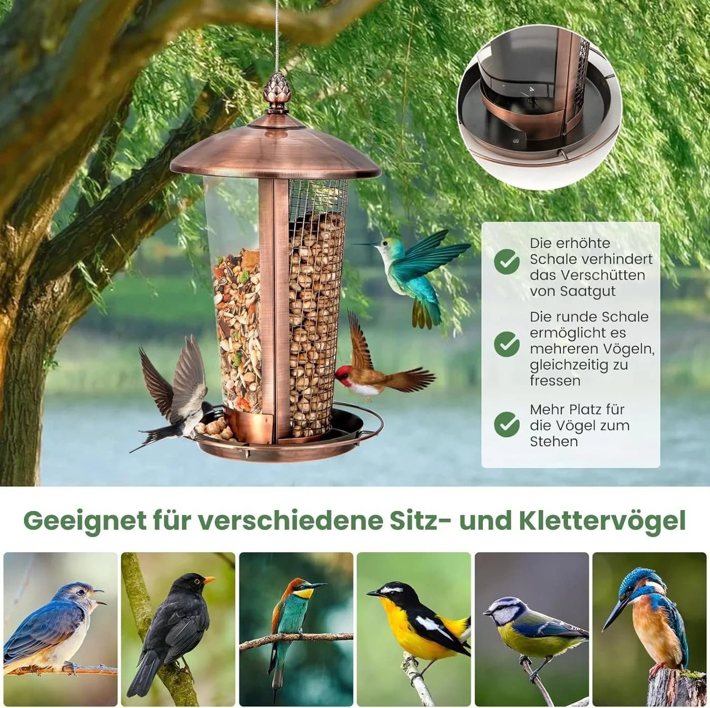 KOMFOTTEU Vogelhaus Vogelfutterhaus mit 2 Röhren & Abflusslöchern
