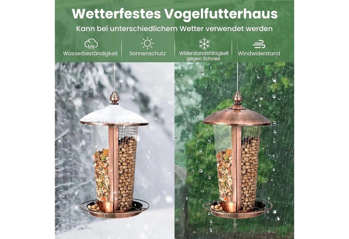 KOMFOTTEU Vogelhaus Vogelfutterhaus mit 2 Röhren & Abflusslöchern - Bild 3