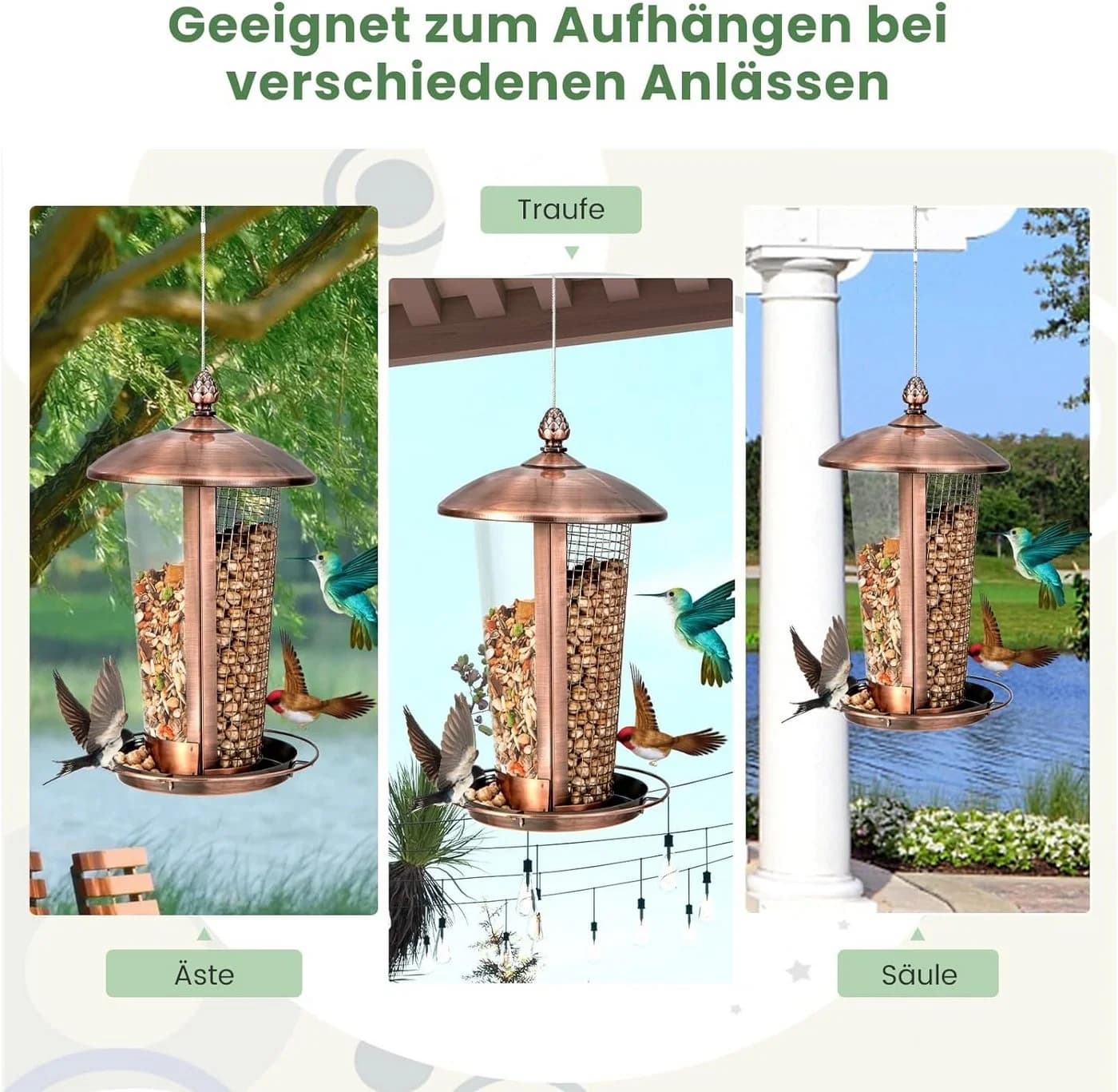 KOMFOTTEU Vogelhaus Vogelfutterhaus mit 2 Röhren & Abflusslöchern - Bild 4
