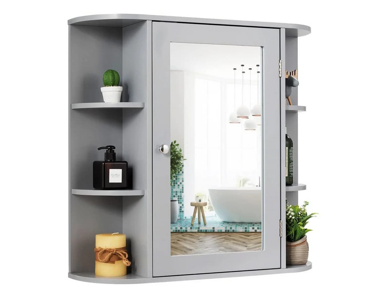 KOMFOTTEU Spiegelschrank mit Ablagen Grau MDF - Bild 2