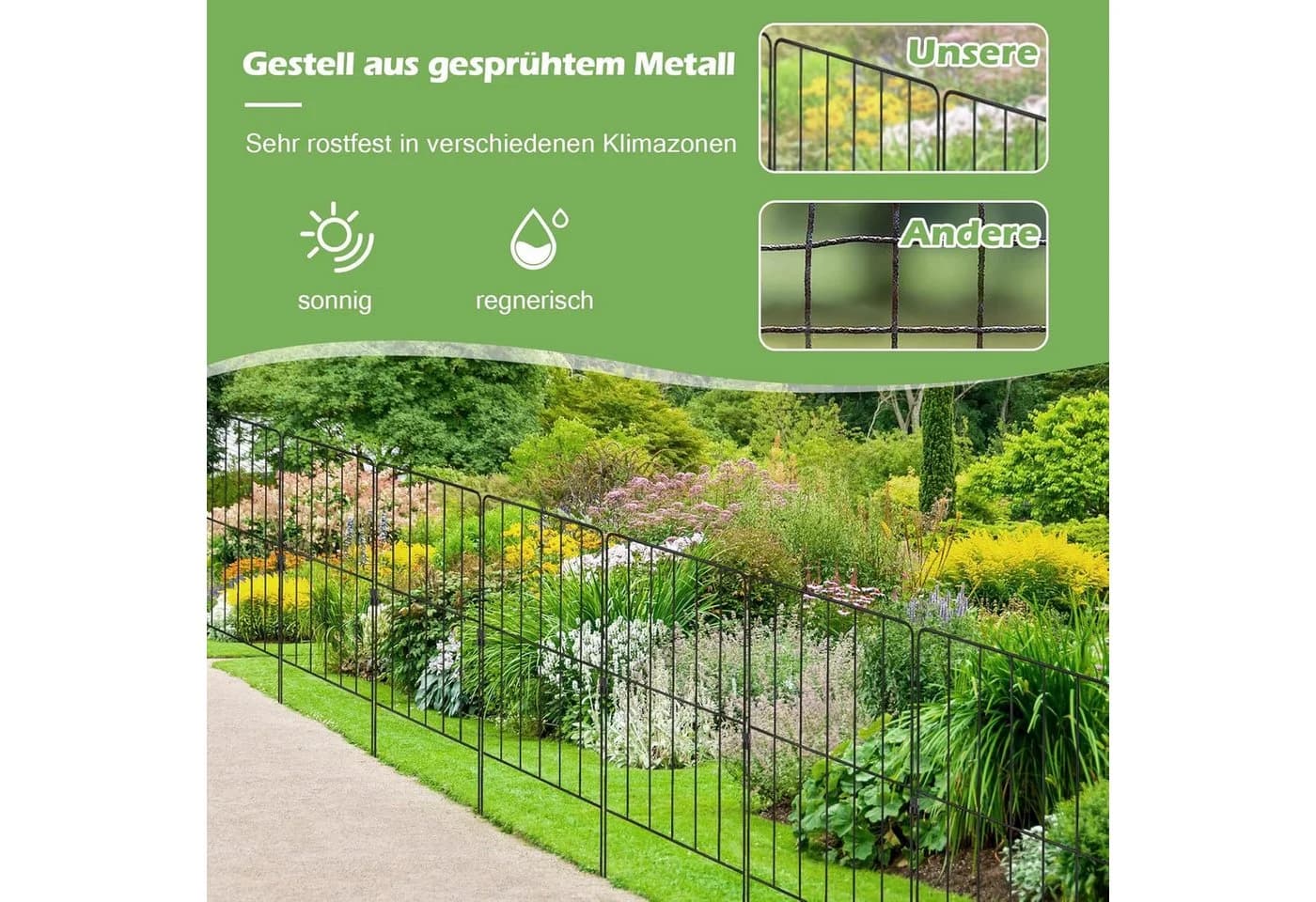 KOMFOTTEU Gartenzaun Steckzaun Metall Schwarz