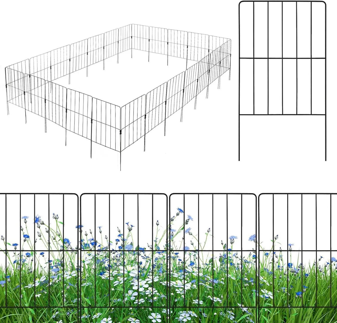 KOMFOTTEU Gartenzaun Steckzaun Metall Schwarz - Bild 2