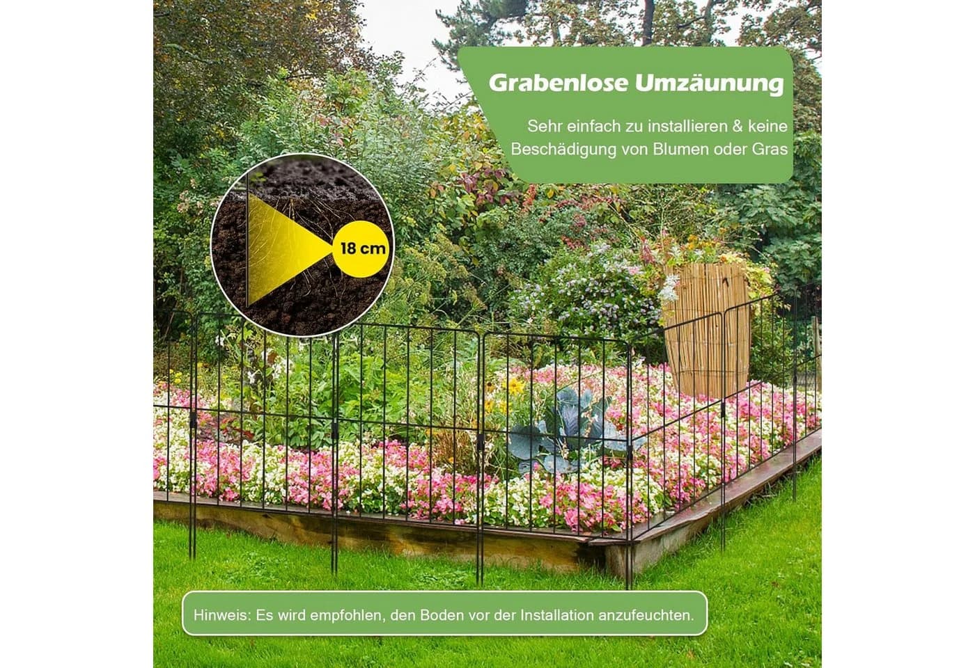 KOMFOTTEU Gartenzaun Steckzaun Metall Schwarz - Bild 3