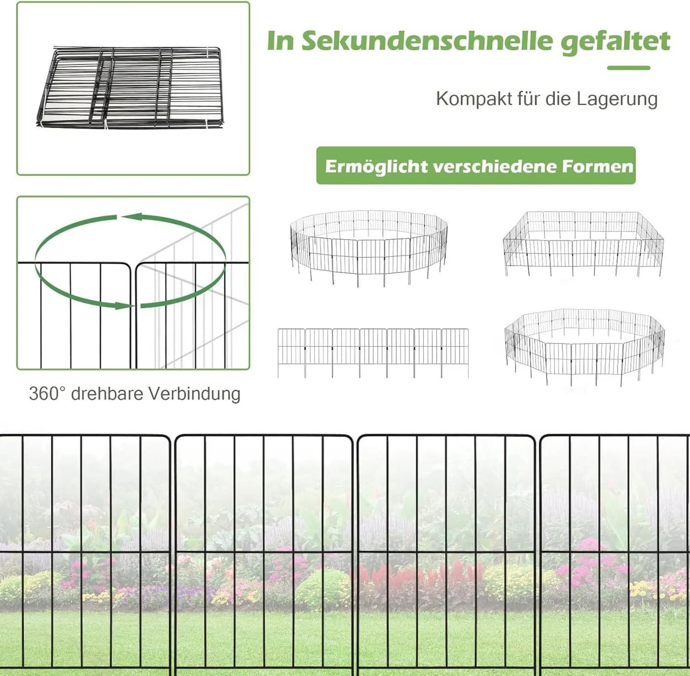 KOMFOTTEU Gartenzaun Steckzaun Metall Schwarz - Bild 4