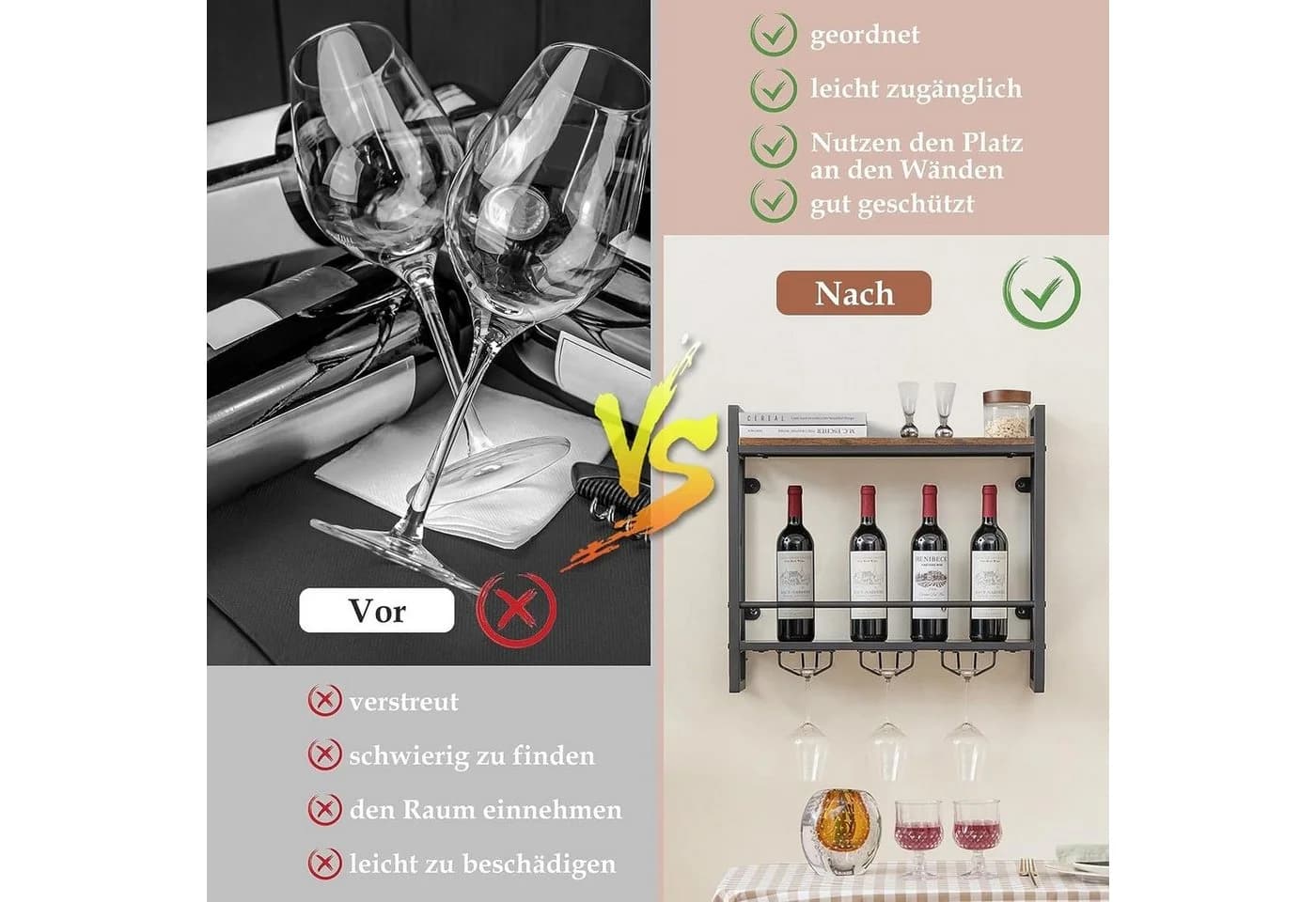 KOMFOTTEU Weinregal Wandregal mit Glashalter Industriestil - Bild 4