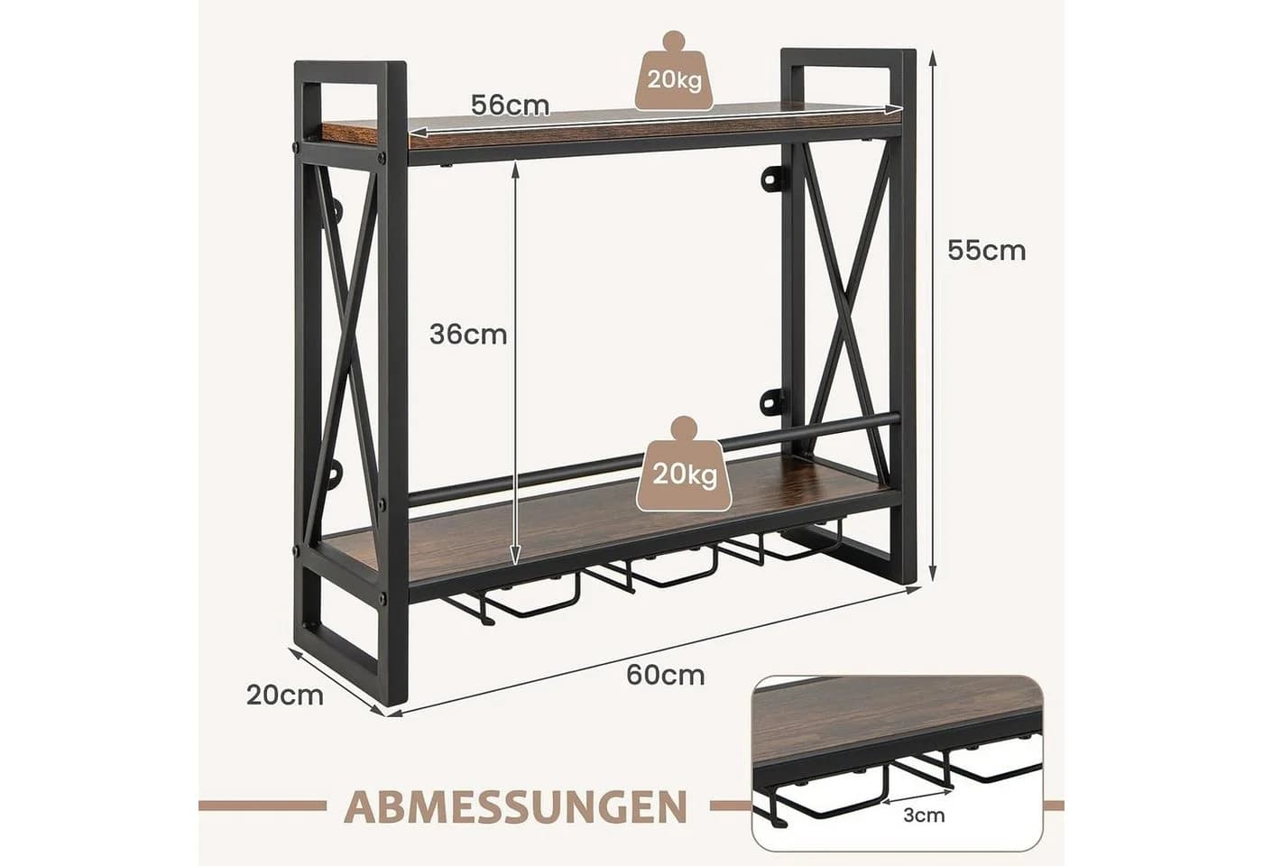 KOMFOTTEU Weinregal Wandregal mit Glashalter Industriestil - Bild 5
