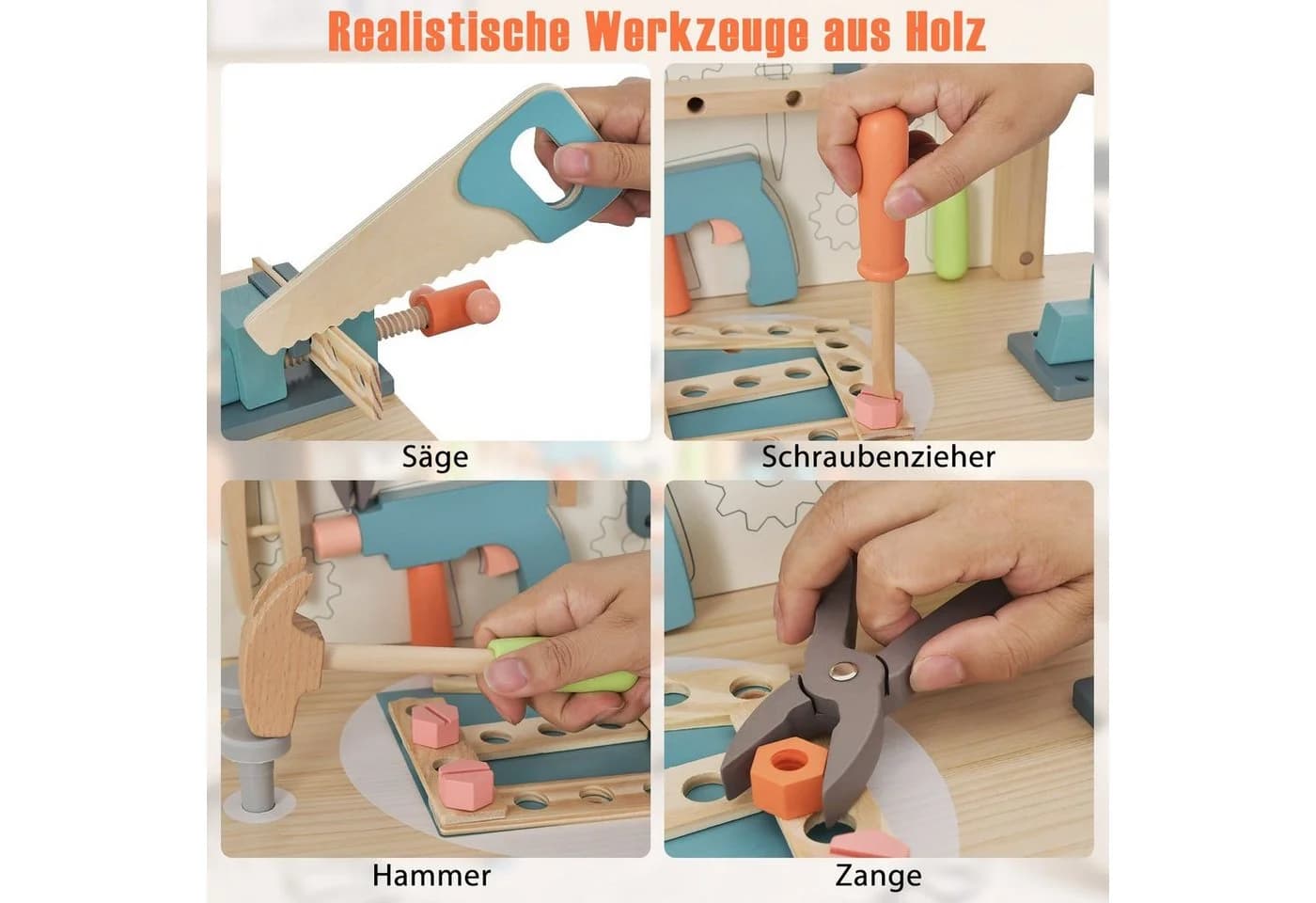COSTWAY Spielwerkbank Spiel-Werkzeugstation mit 53 Teilen & Zubehör - Bild 4