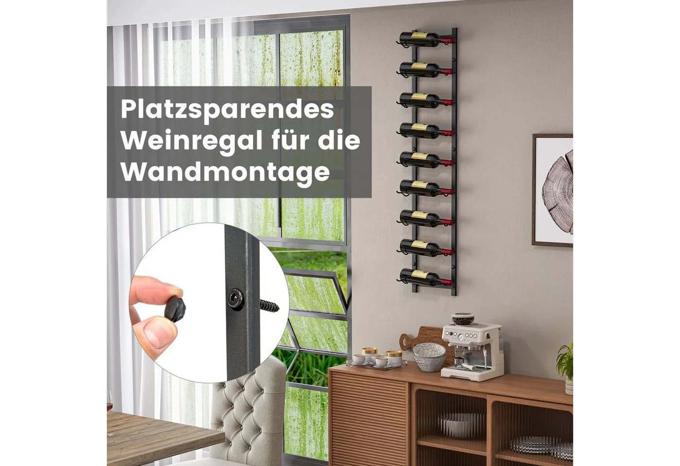 COSTWAY Weinregal Wand Metall Industrial Schwarz
