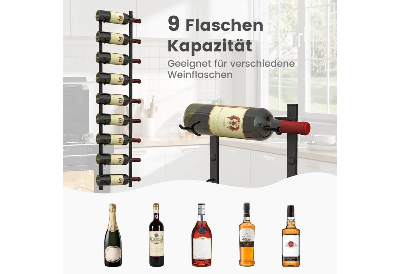 COSTWAY Weinregal Wand Metall Industrial Schwarz - Bild 3