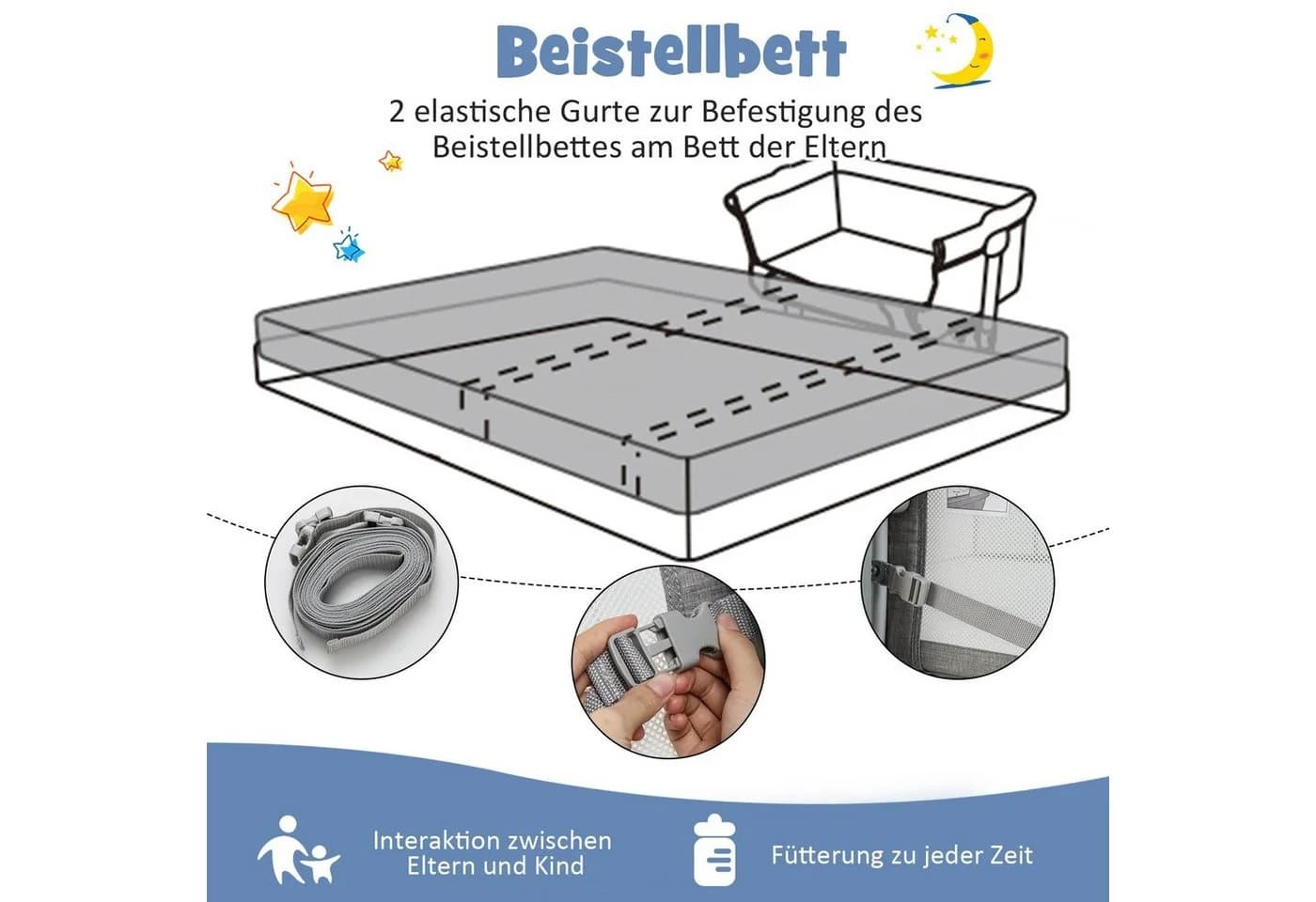 COSTWAY Baby-Reisebett 4 in 1 Beistellbett Grau 6-fach höhenverstellbar