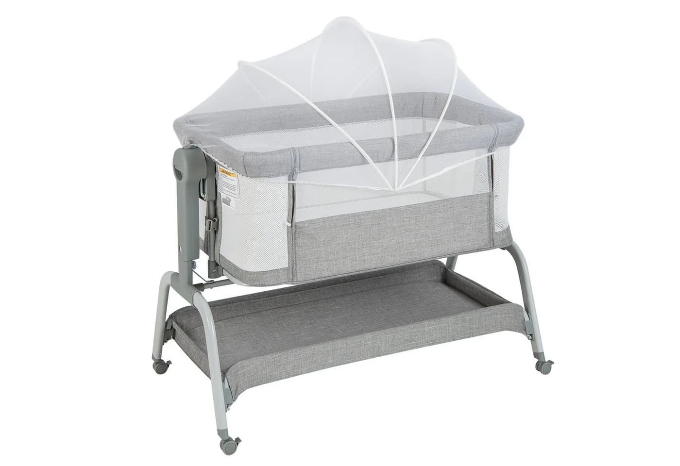 COSTWAY Baby-Reisebett 4 in 1 Beistellbett Grau 6-fach höhenverstellbar - Bild 2