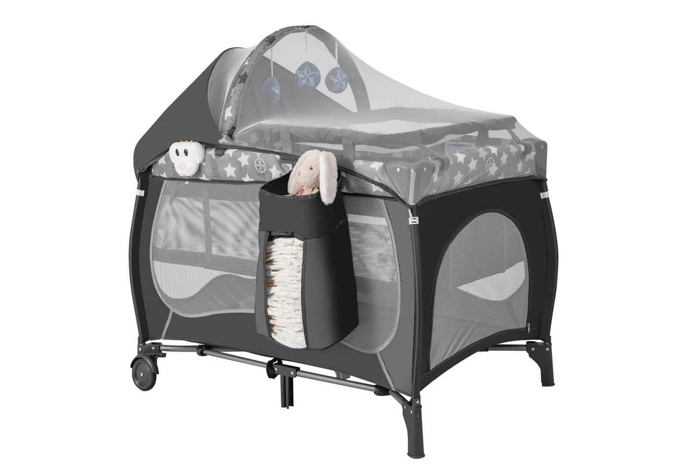 COSTWAY Reisebett 5 in 1 Beistellbett Grau mit Matratze & Spieluhr - Bild 2