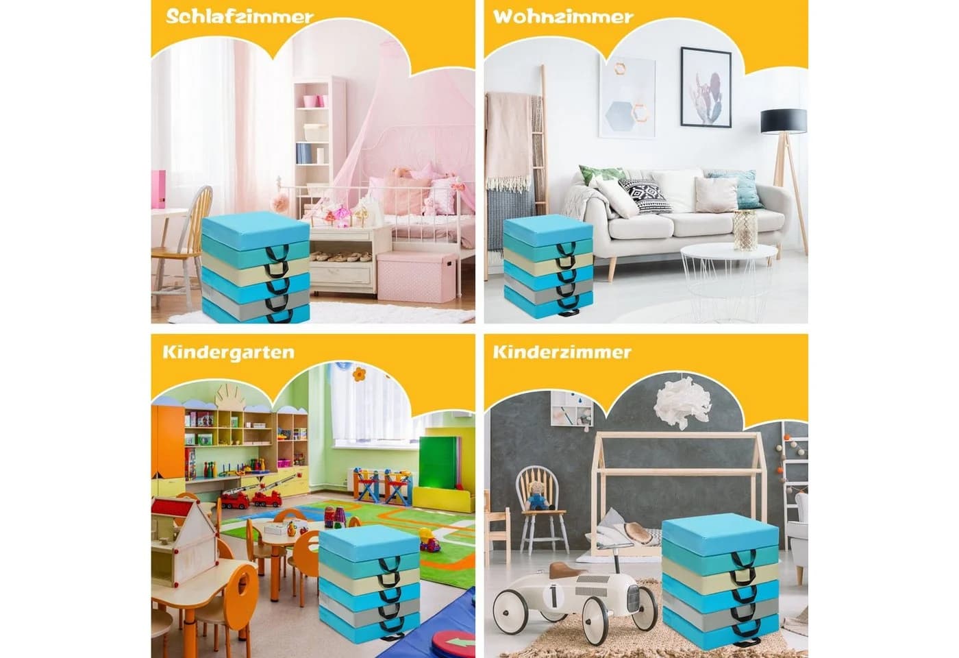 COSTWAY Bodenkissen 6er Set Bunt Kinder Sitzkissen mit Griff & Reißverschluss