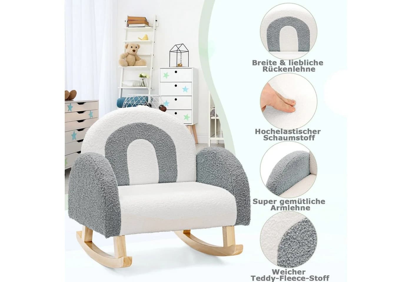 COSTWAY Kindersessel Schaukelstuhl Grau bis 50 kg