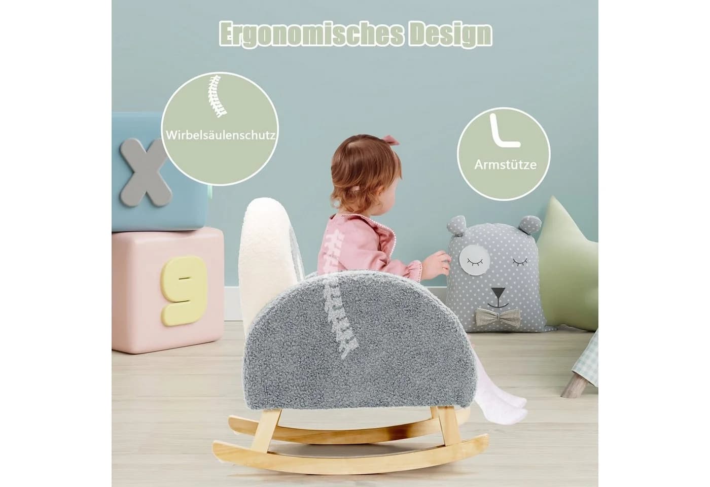 COSTWAY Kindersessel Schaukelstuhl Grau bis 50 kg - Bild 3