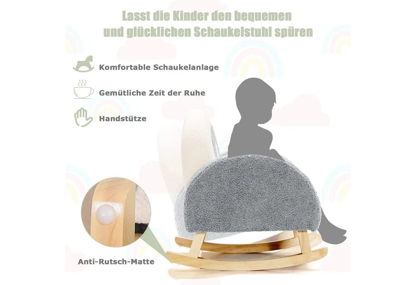 COSTWAY Kindersessel Schaukelstuhl Grau bis 50 kg - Bild 4