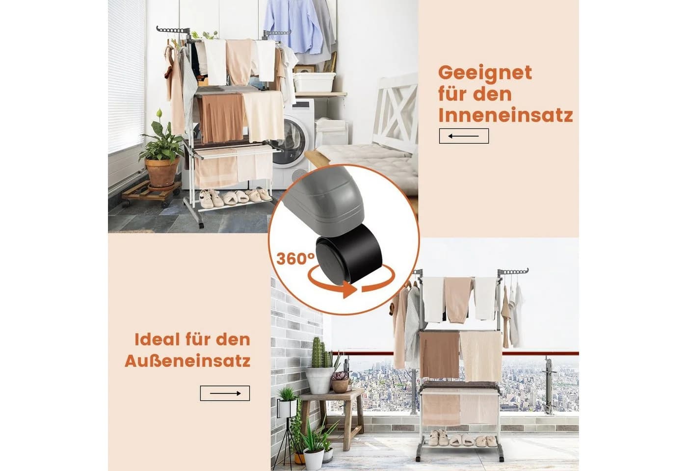 COSTWAY Turmwäscheständer Klappbar Grau Mit Rollen Ausziehbar 127cm - Bild 4
