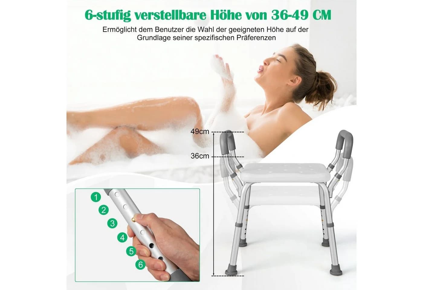 COSTWAY Duschhocker Badhocker höhenverstellbar mit Armlehnen blau