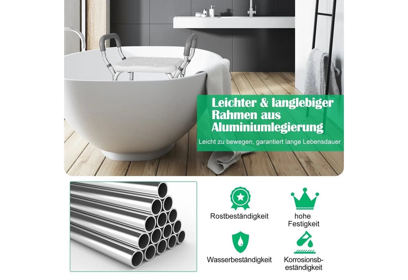 COSTWAY Duschhocker Badhocker höhenverstellbar mit Armlehnen blau - Bild 5