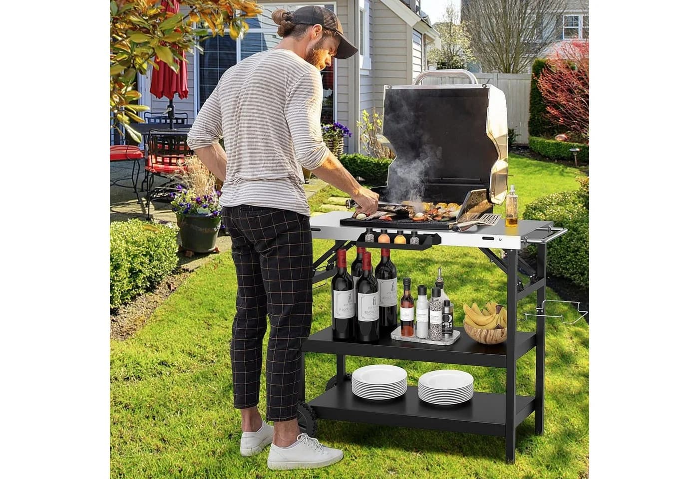 COSTWAY Grillablagetisch Grillwagen Beistelltisch auf Rollen Outdoor