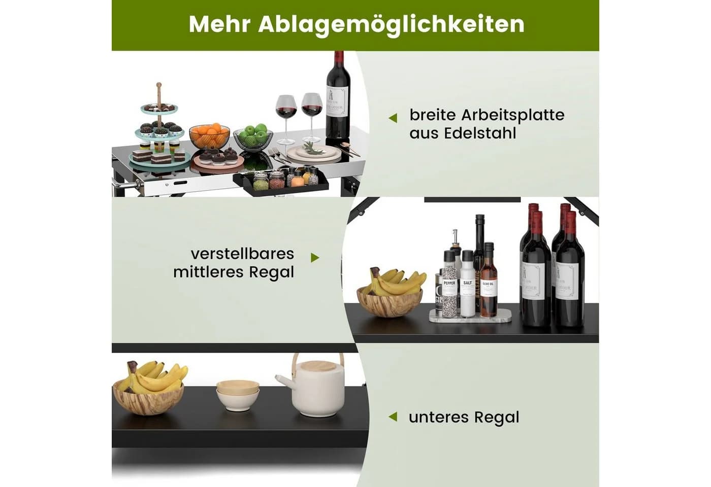 COSTWAY Grillablagetisch Grillwagen Beistelltisch auf Rollen Outdoor - Bild 3