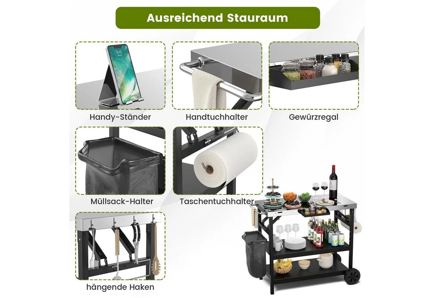 COSTWAY Grillablagetisch Grillwagen Beistelltisch auf Rollen Outdoor - Bild 5