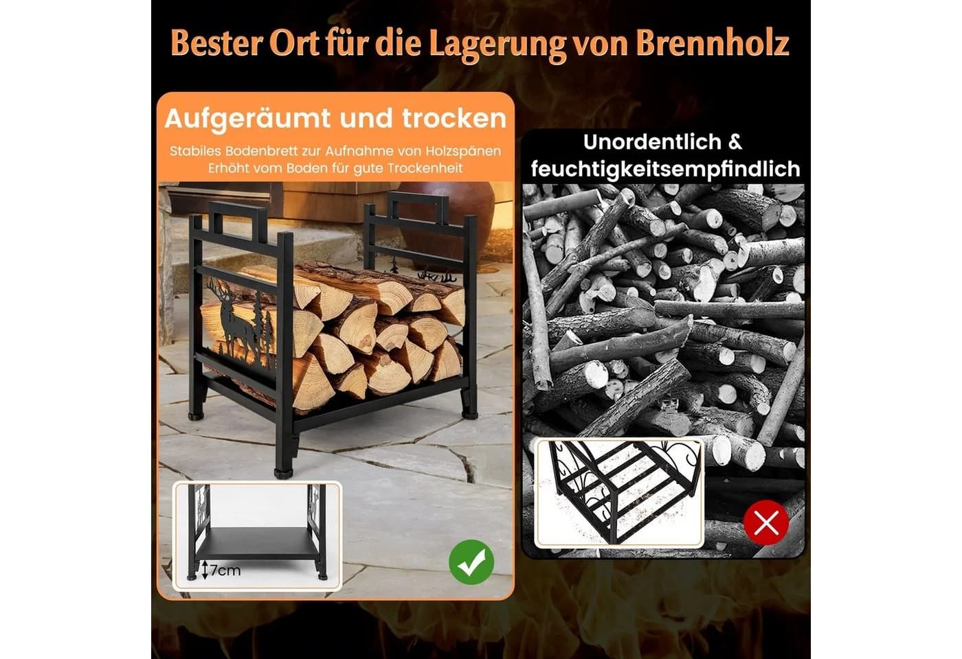 COSTWAY Kaminholzregal aus Metall mit Griffen und Elchmuster - Bild 3