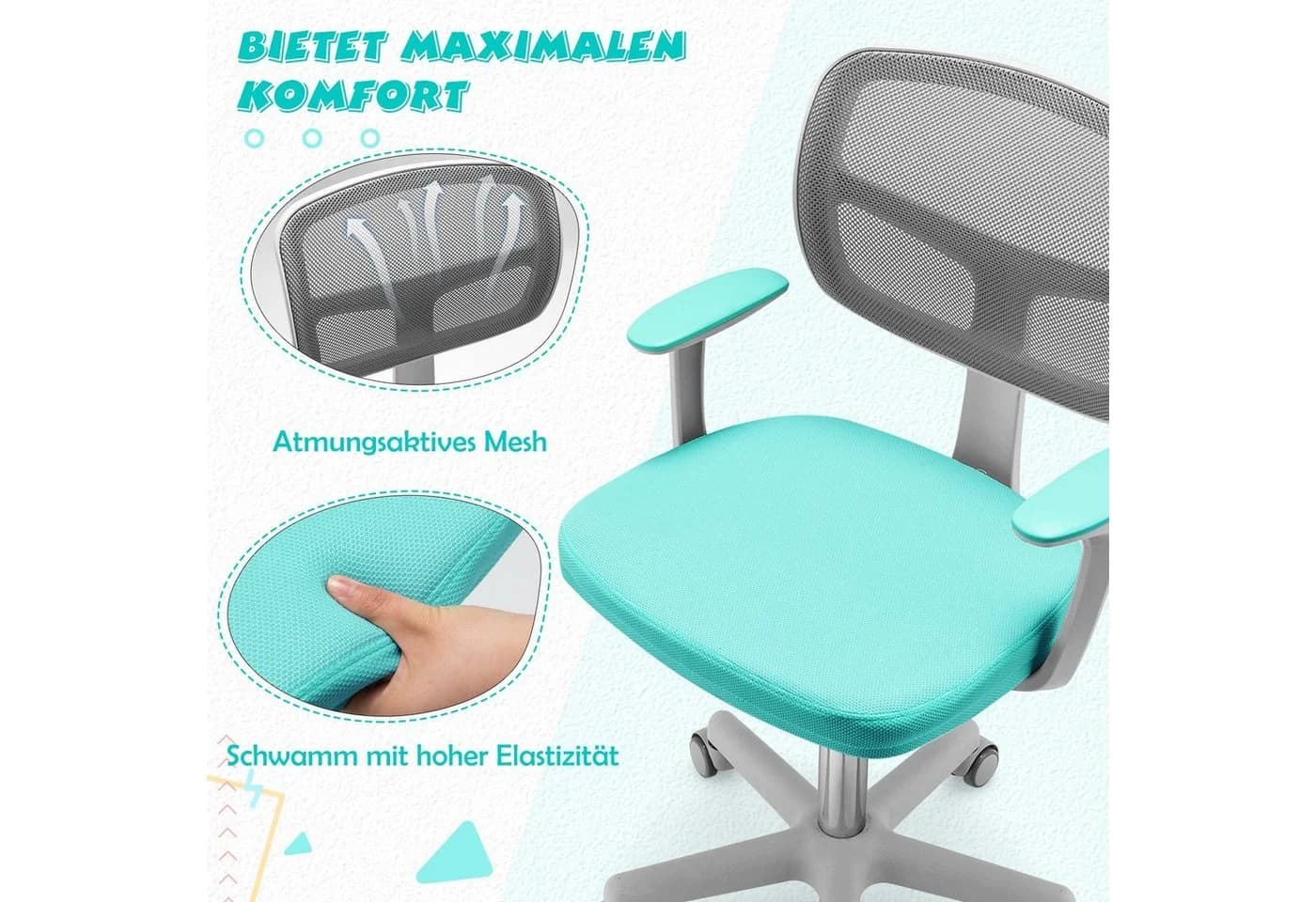 COSTWAY Drehstuhl Kinder Schreibtischstuhl, höhenverstellbar, Smaragdgrün - Bild 3